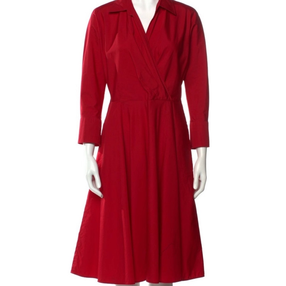 Max Mara SZ 10 red faux wrap dress w wide cuffs